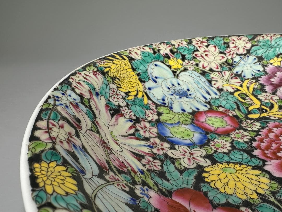 中国美術 景徳鎮製 粉彩百花不落地大盤 粉彩皿 時代