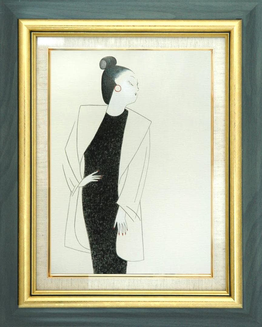 油絵 菅家令子 絵 絵画 インテリア 額付(黒) F6-082511 人物 女性