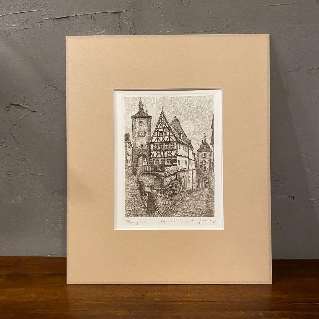 ヴィンテージ ドイツ ローテンブルグ 風景画 アート額装品 インテリア