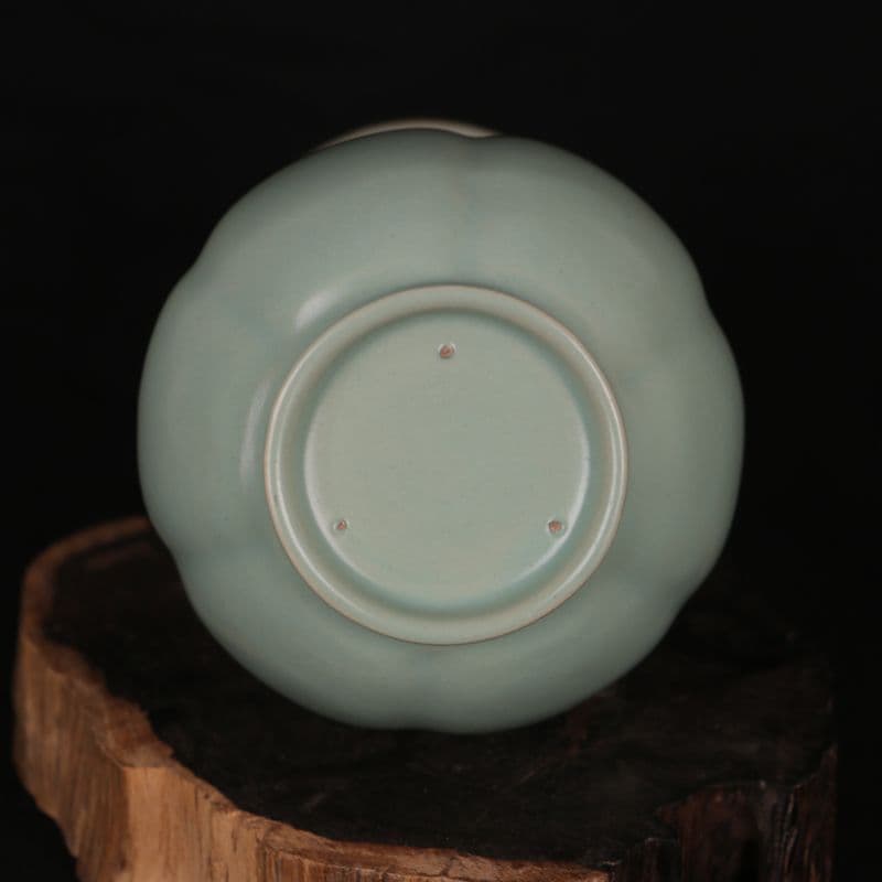 北宋汝窯青釉瓜稜双耳瓶 景徳鎮 陶磁器 装飾品