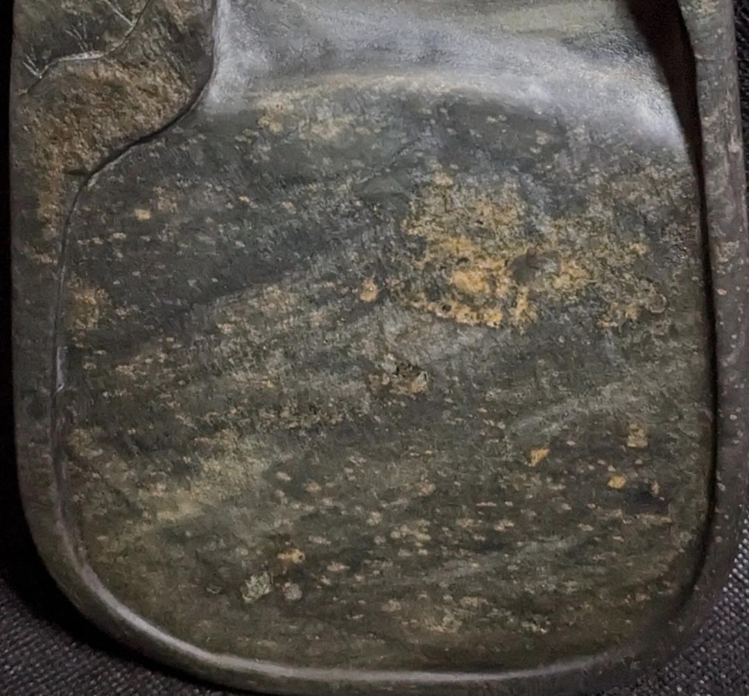 歙州硯 雲竹風流文】◇金暈・金星・水波羅紋の美石◇