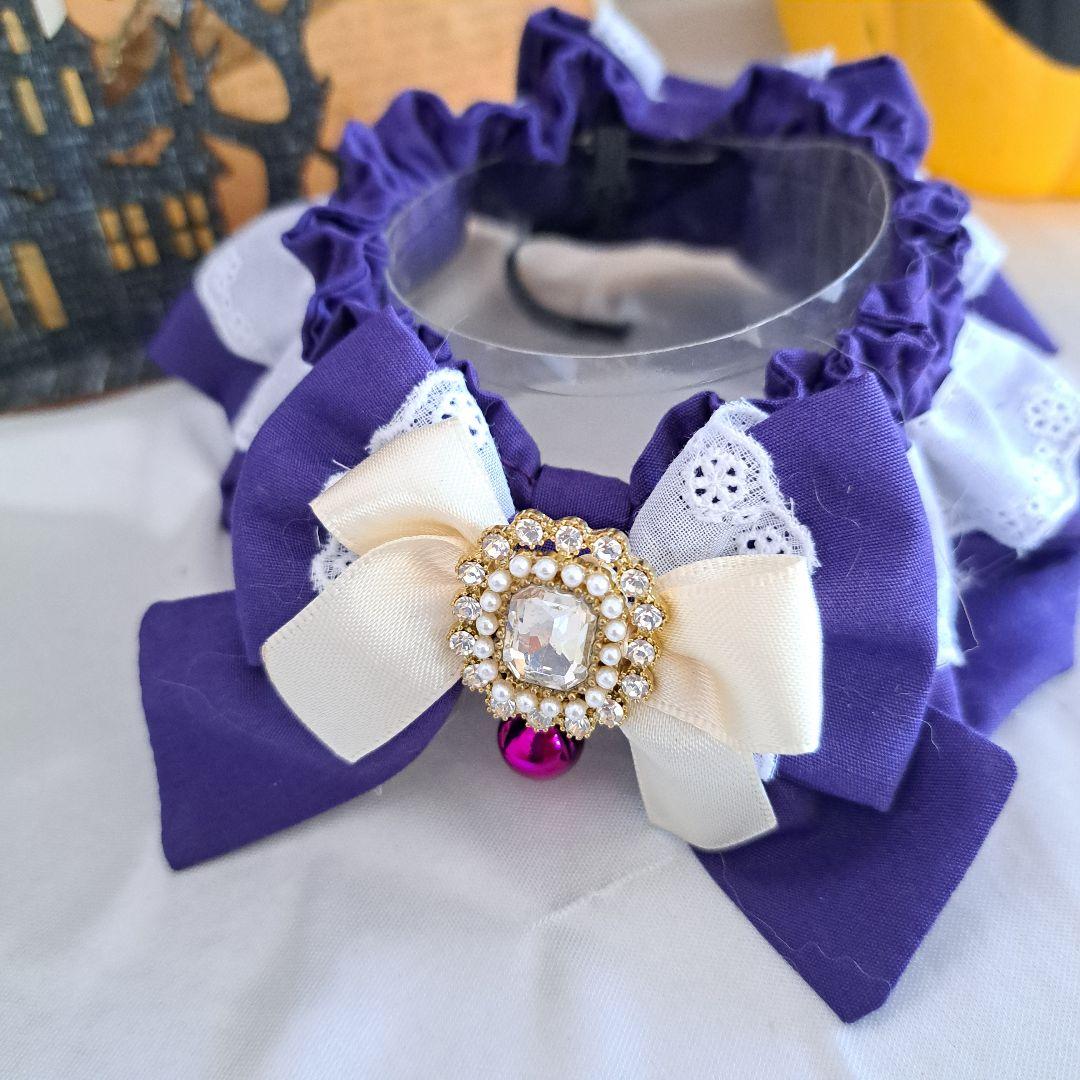 和風つまみ細工付き(黒②)わんちゃん猫ちゃん用襟つき首輪 和装まとめ