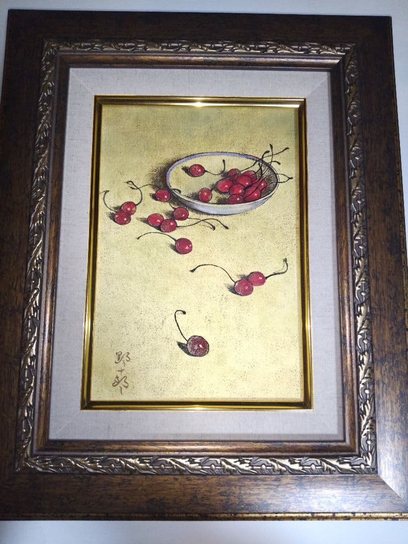 高島野十郎、絵画、油彩SM号、さくさんぼ、新品額縁、肉筆、鴨居玲、山下清。