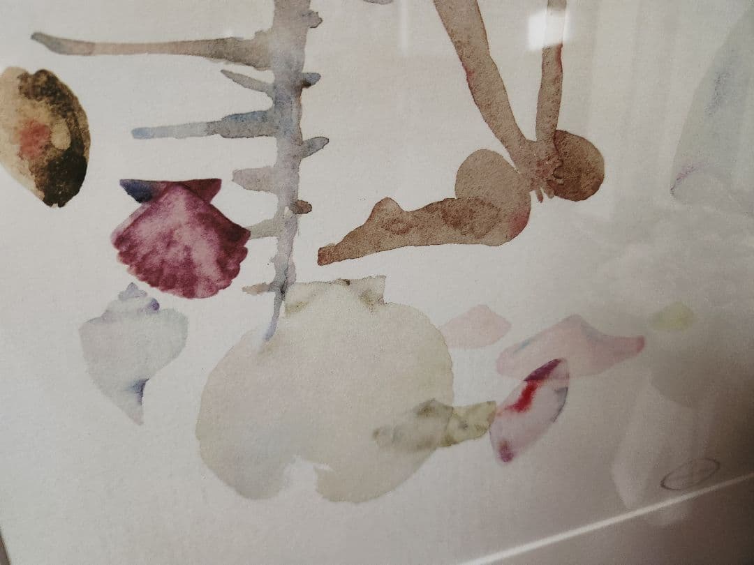 いわさきちひろ 貝がらと赤い帽子の少女 額縁付き 230/500リトグラフ