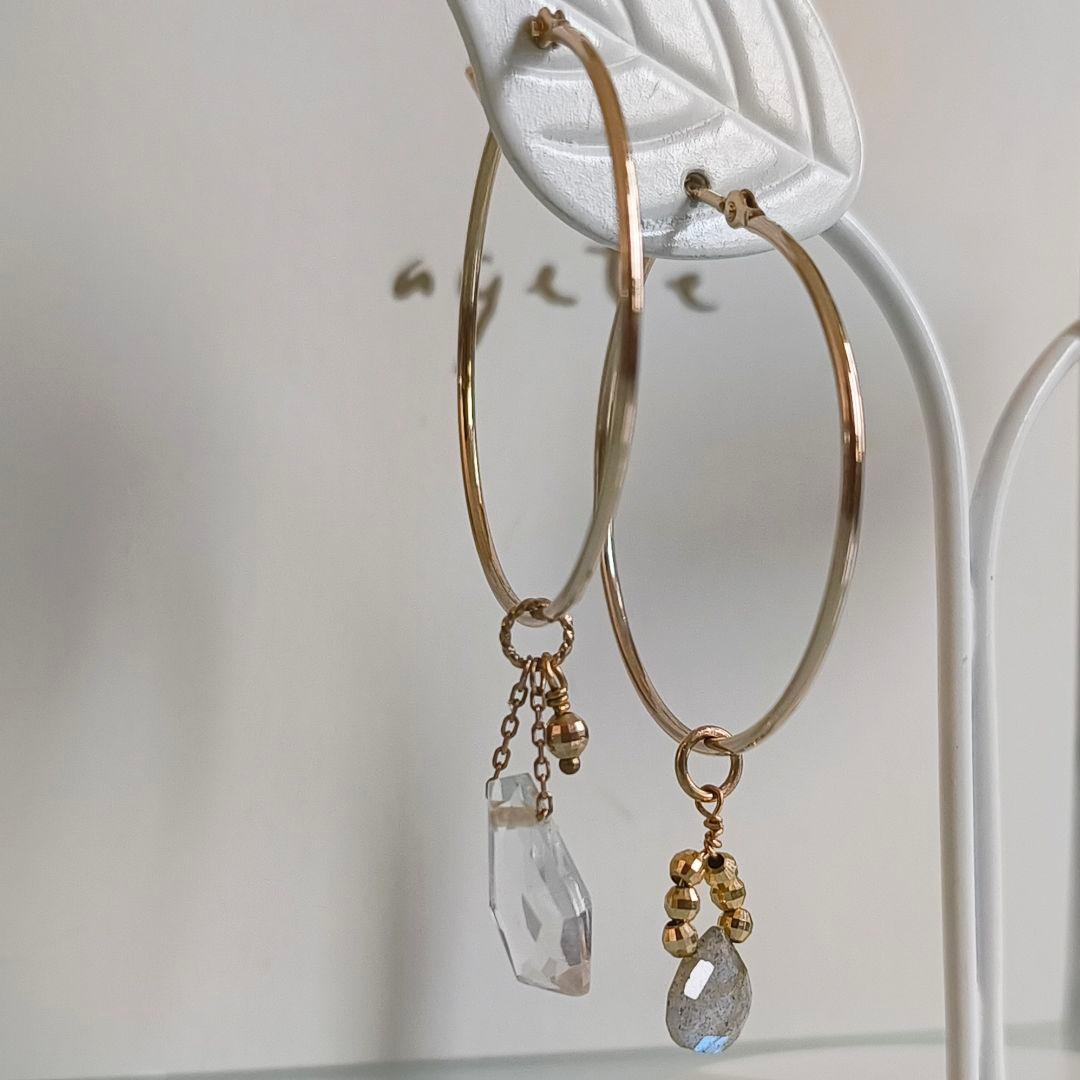 agete K10 ゴールド シンプル フープ 約3cm 中ぶり ピアス K10ピアス