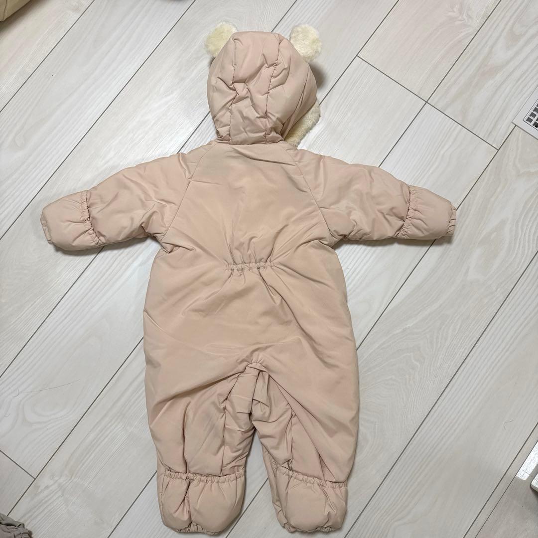 新品未使用　ミキハウス　ベージュ 耳付きフード　ジャンプスーツ　サイズ60-80