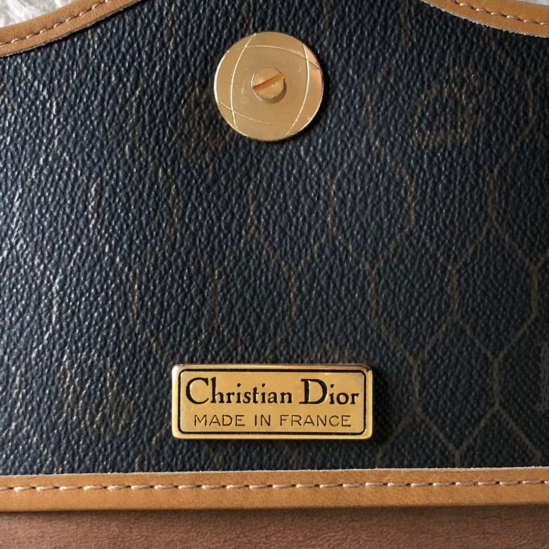 【美品】クリスチャンディオール ショルダーバッグ　ハニカム柄　ブラウン