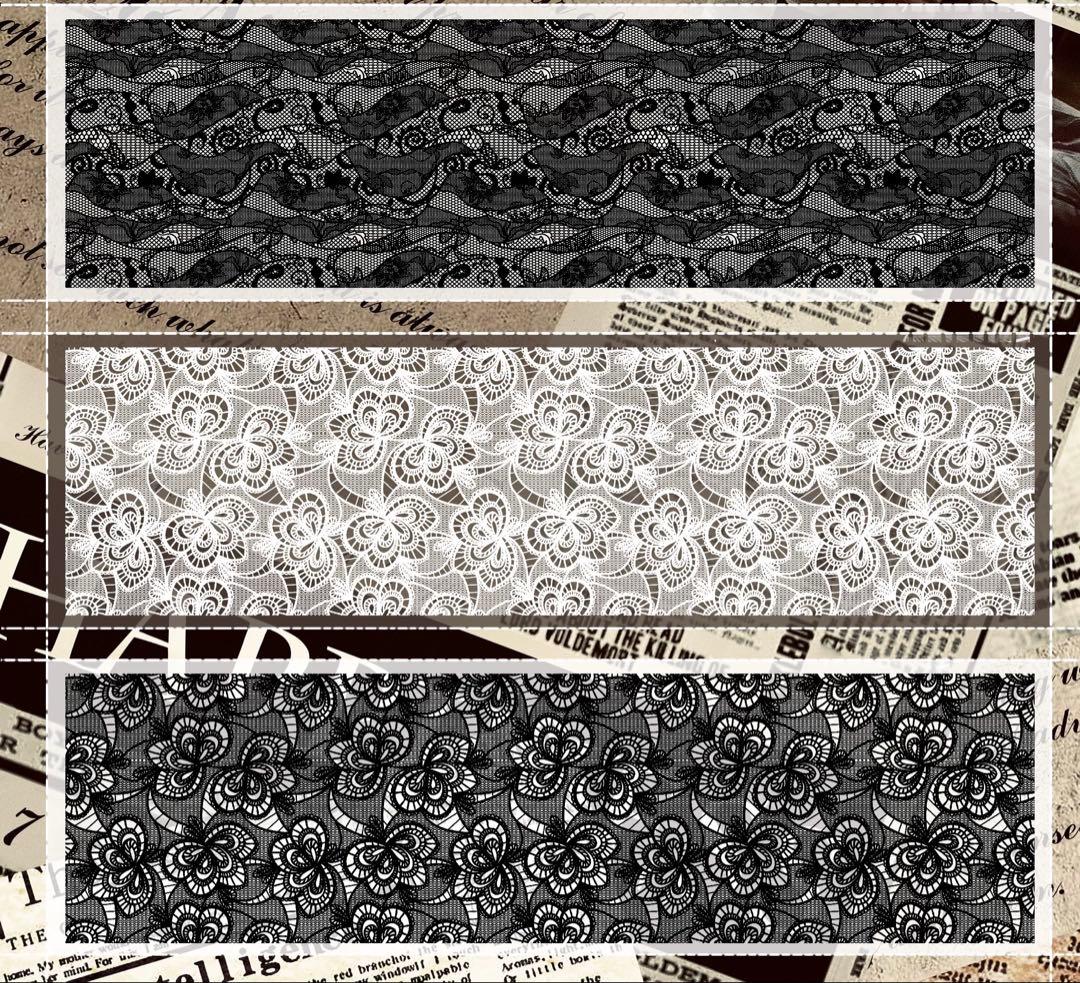 霖蓝汐原创手账《黑白蕾丝背景》海外マスキングテープ　マステ 【2648】