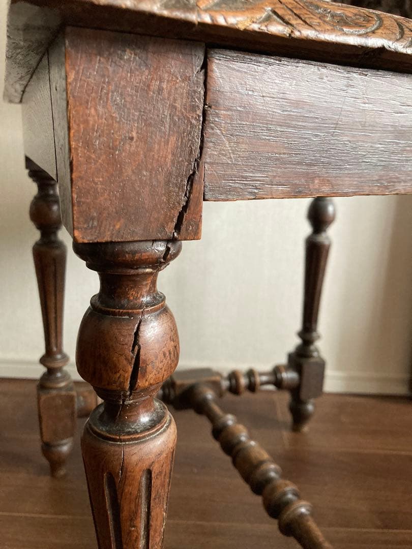 英国アンティーク ゴシック様式木製チェア 椅子 ラタン籐張り 西洋