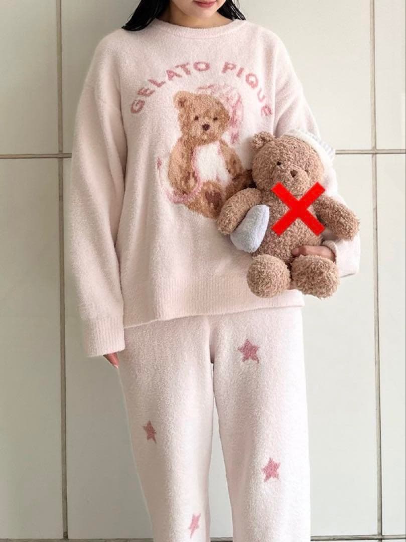 ジェラートピケ GOOD NIGHT BEARプルオーバー&ロングパンツ ピンク