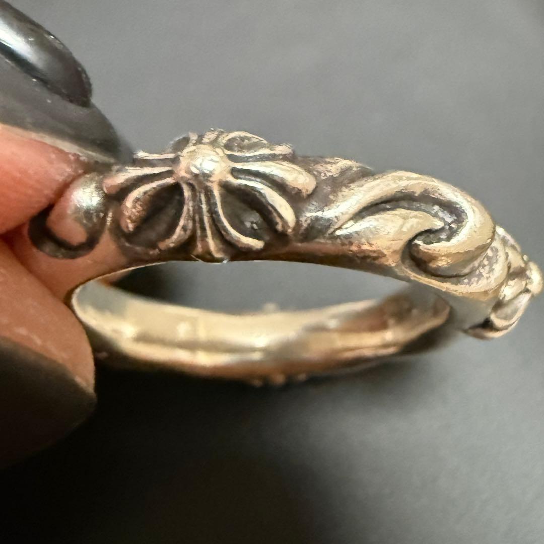 925 シルバー 花模様 SBT リング　クロス　銀　17号　いぶし