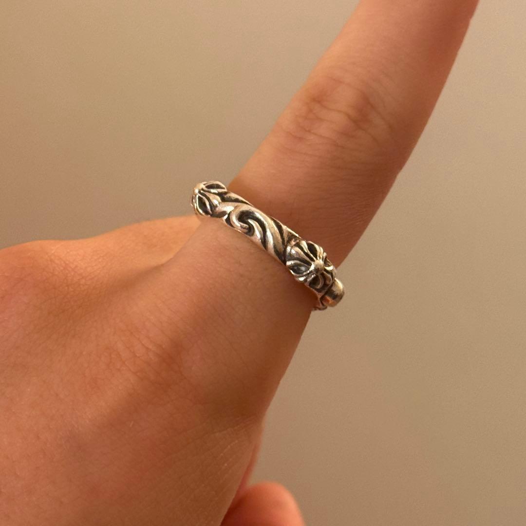 925 シルバー 花模様 SBT リング　クロス　銀　17号　いぶし