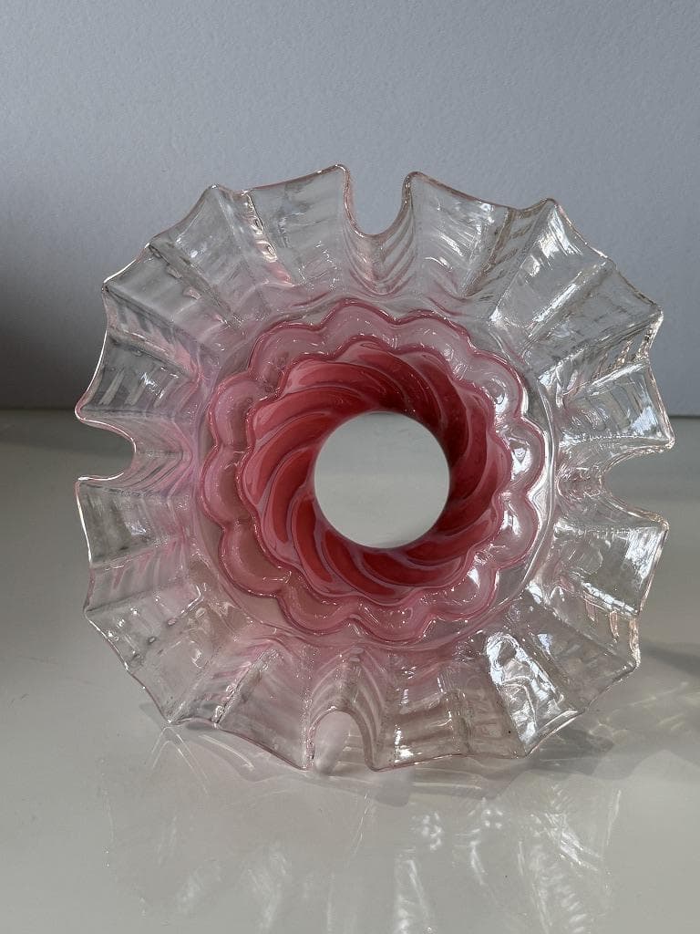 ⑦ 英国アンティーク ピンクとオパールセンド ランプシェード フリル