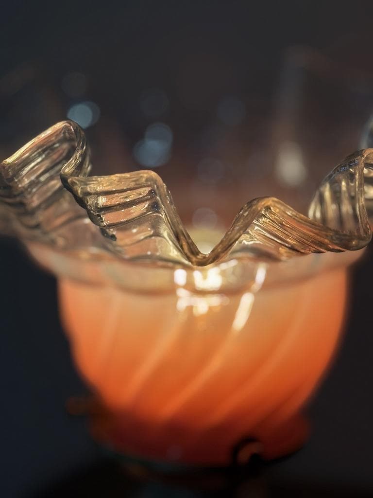 ⑦ 英国アンティーク ピンクとオパールセンド ランプシェード フリル