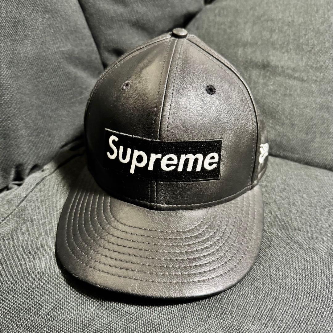 Supreme ブラック レザー ベースボールキャップ