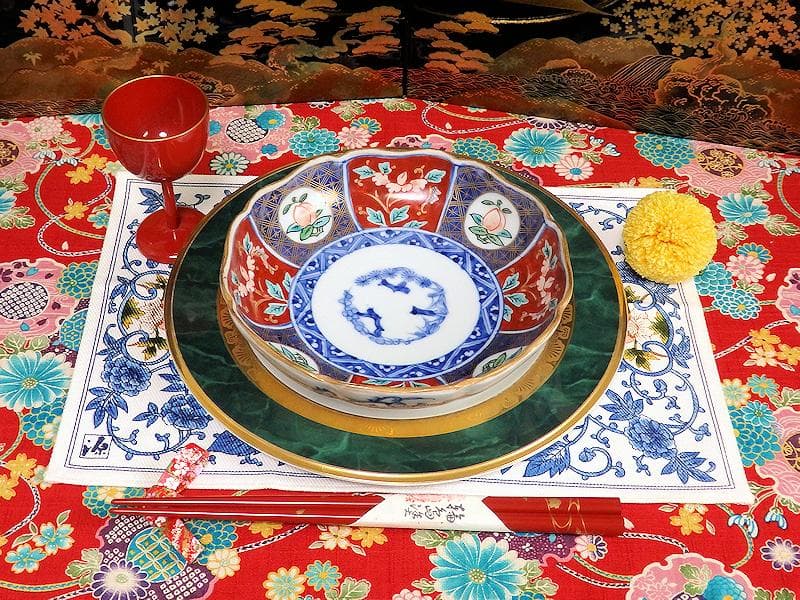 古伊万里　色絵　桃に花の図　膾皿　５客　N1556AS-CAw