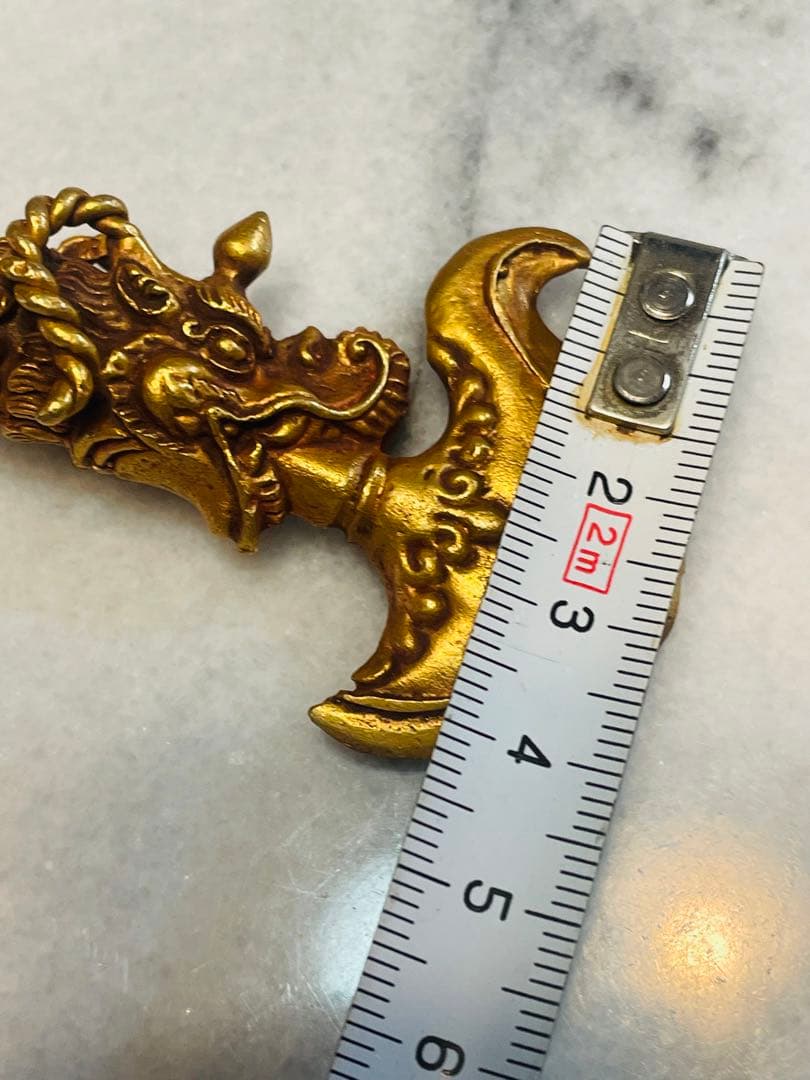 チベット密教　新品 カルタリ刀 10センチ 金メッキ　龍　金剛杵 683