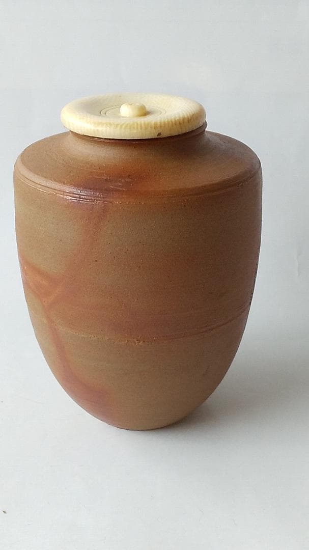 備前焼 火襷茶入 木村陶峰 作 仕覆 鹿文有栖川錦 茶道具 共箱 茶入 美品