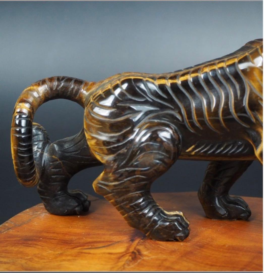 送料無料 リアルな虎目石（タイガーズアイ）彫刻 虎置物 ☆大珍品