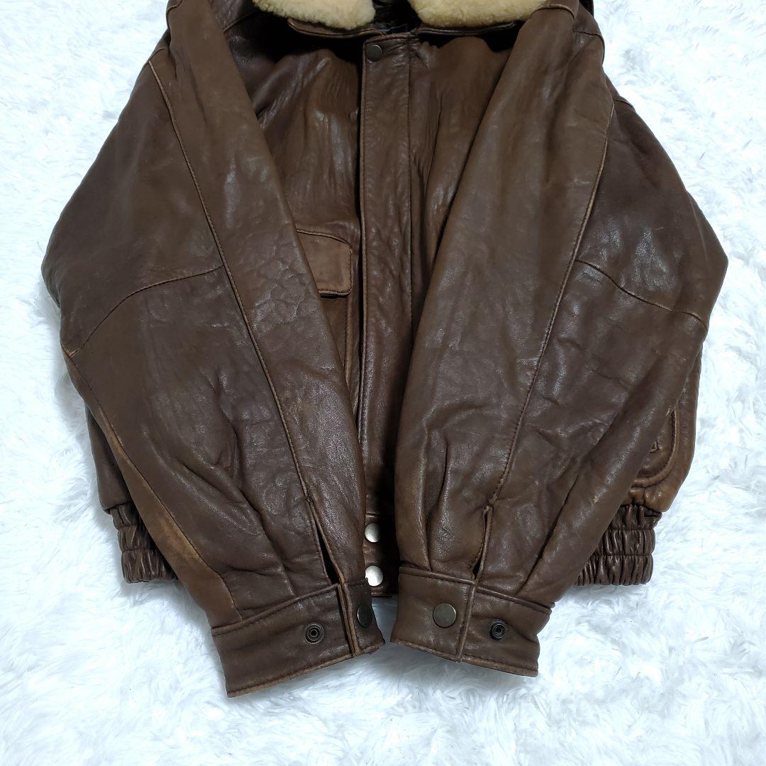ヴィンテージ レザージャケット ライナー ボア襟 ラムレザー M ブラウン