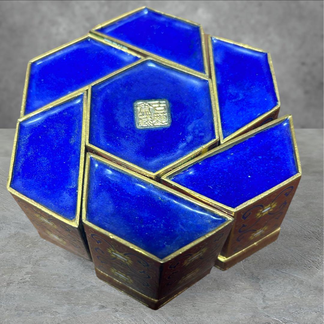 中国美術】七宝焼 絵付 人物画 古美術 骨董品 アンティーク小物入れ 刻印