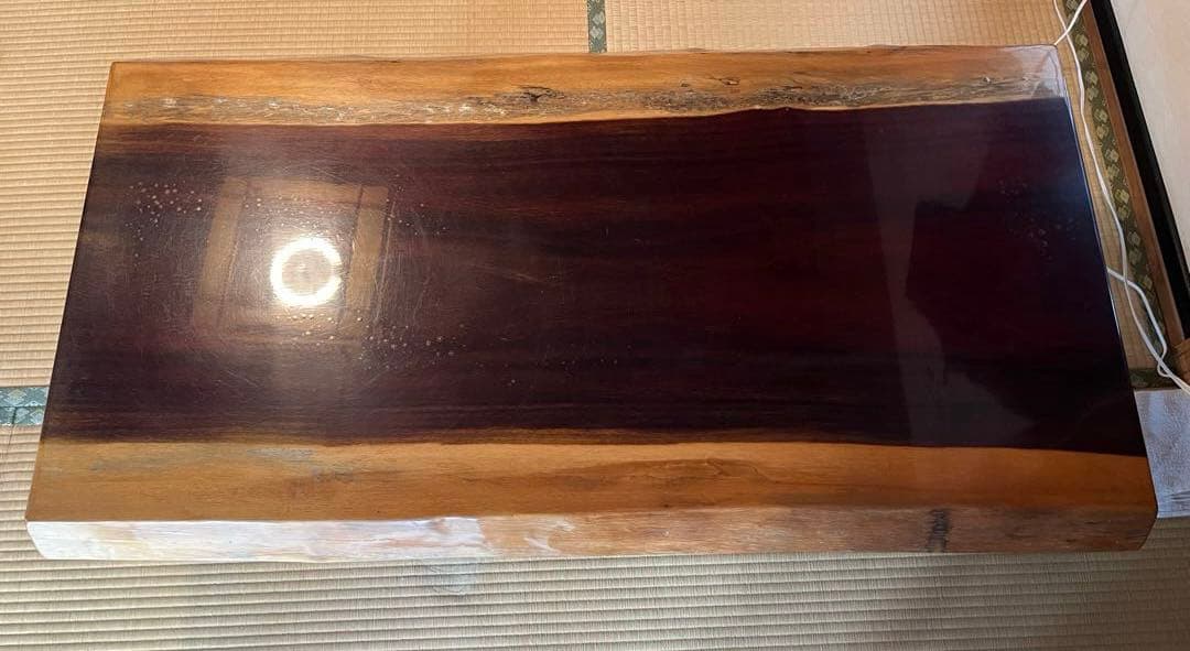 カリン材　花梨　一枚板　和テーブル　塗装済　脚取り外し可　送料込み