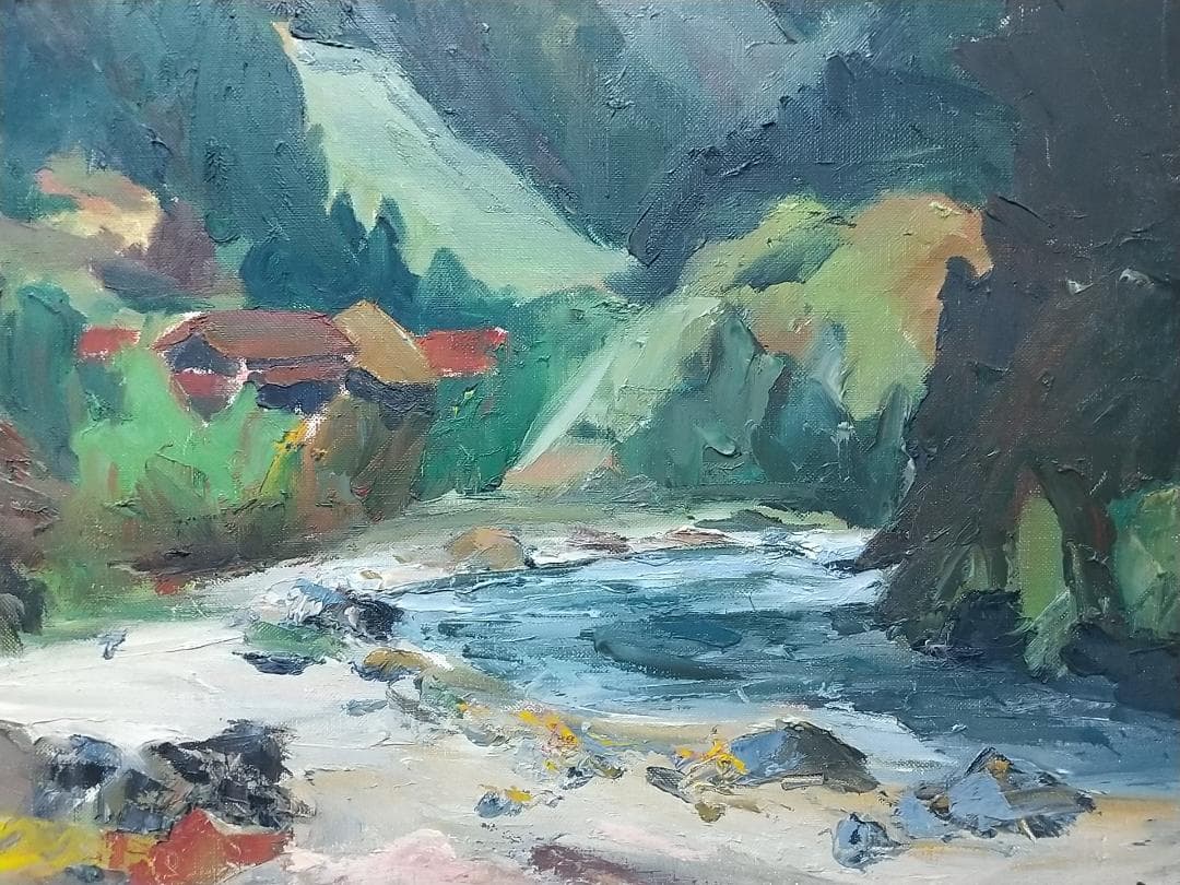 「飯能風景」名栗川 '60 絵画 F8 油絵