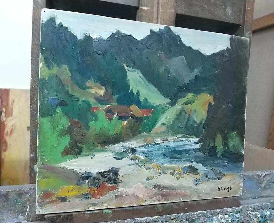 「飯能風景」名栗川 '60 絵画 F8 油絵