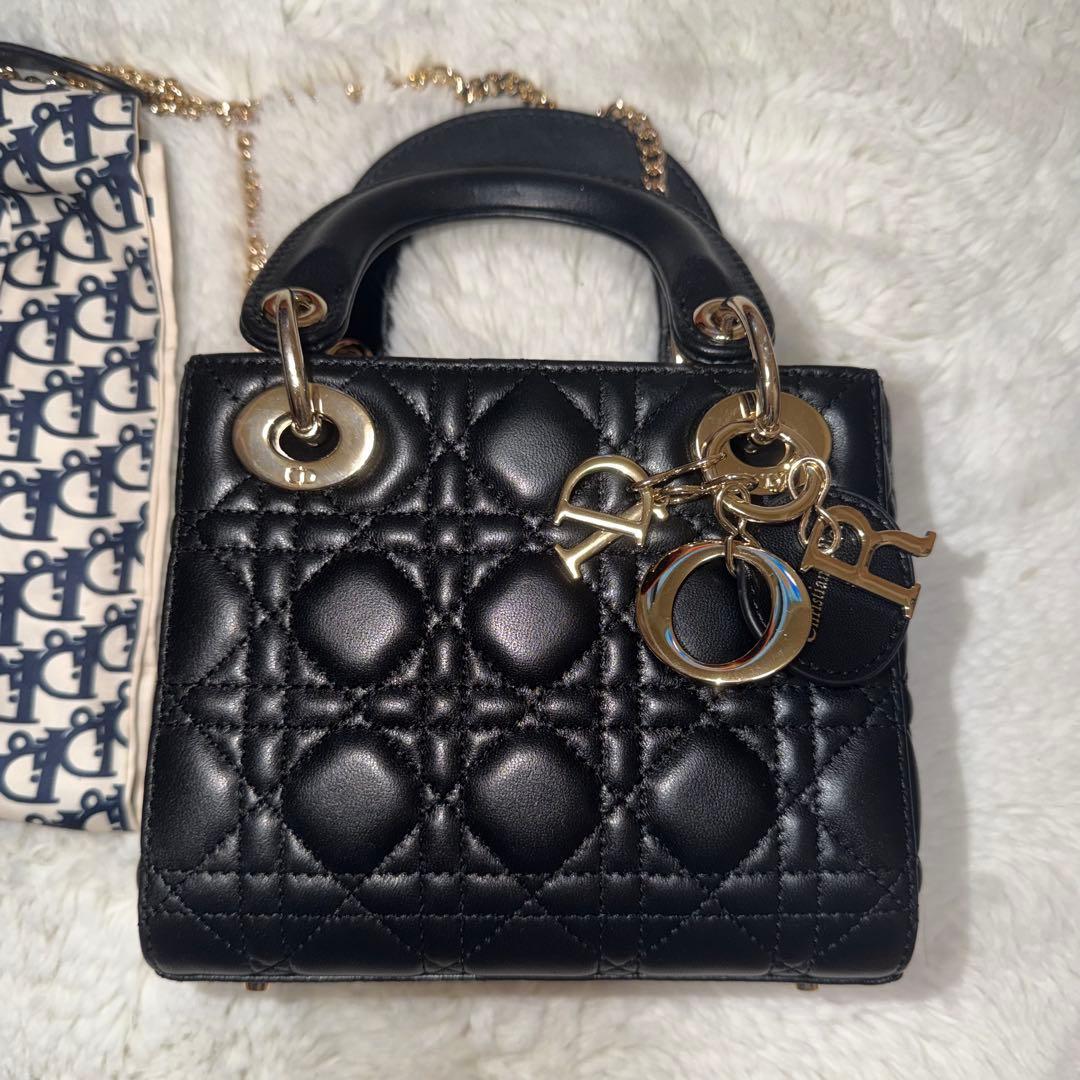 美品Dior レディディオール ミニ ブラック×ゴールド 箱・巾着・ミッツァ付