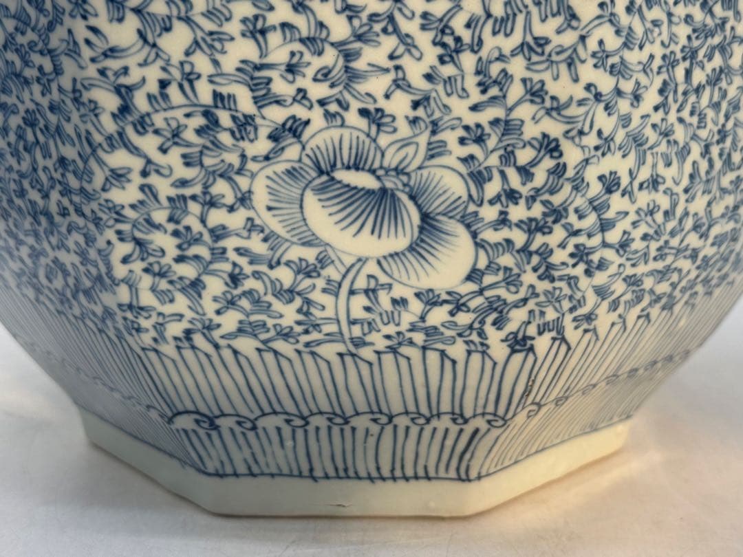 中国　清時代　染付花卉紋　八角鉢　アンティーク　送料込み260118