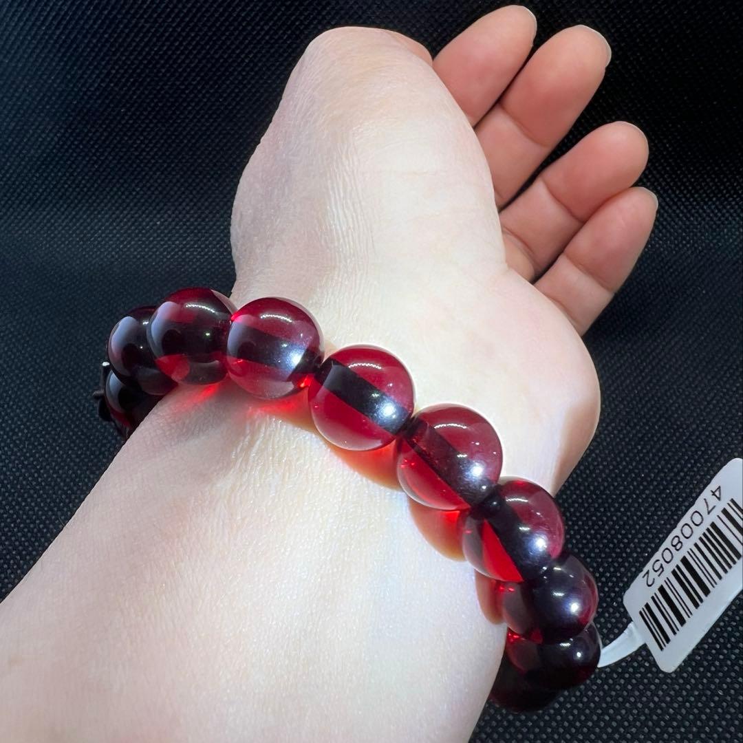 新品　天然レッドアンバー 赤琥珀10mmブレスレット鑑定書付きAB999