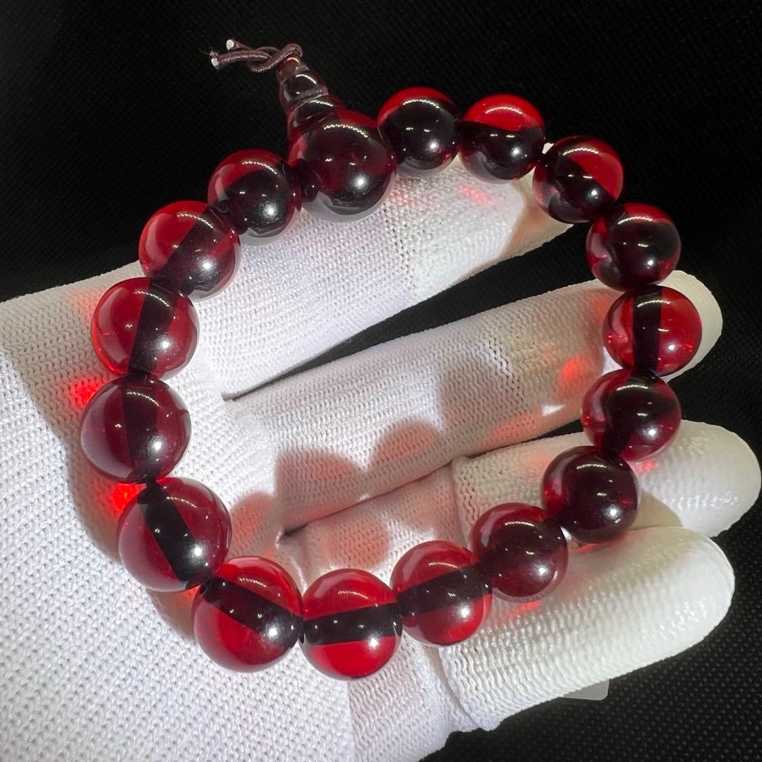 新品　天然レッドアンバー 赤琥珀10mmブレスレット鑑定書付きAB999