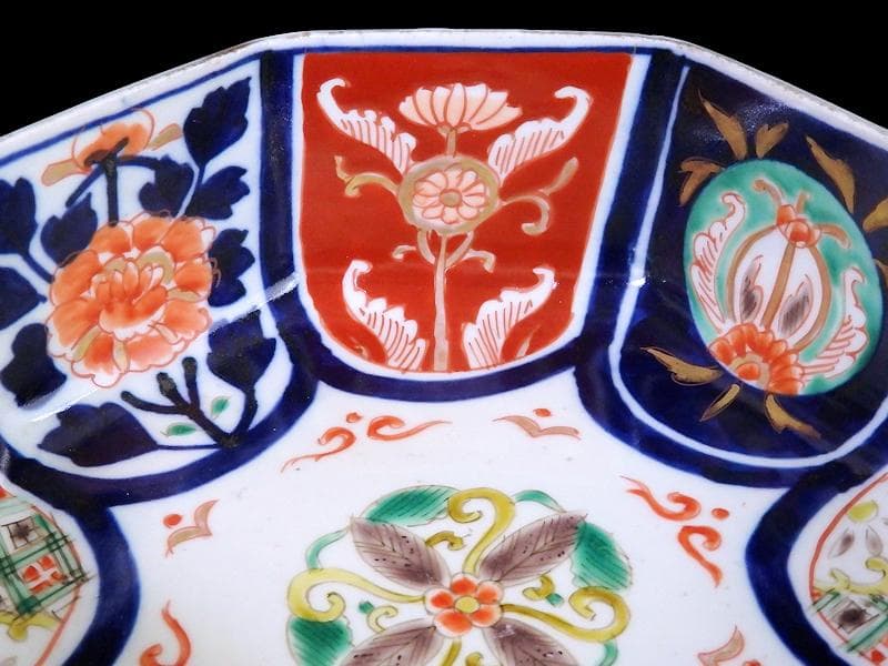 古伊万里 色絵 花の図 八角鉢 大鉢 C018AS-CWy