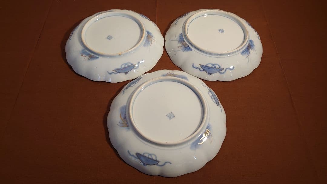 古伊万里 伊万里 色絵 金襴手 中皿 菓子皿 鳥の図 蔵出し 3客