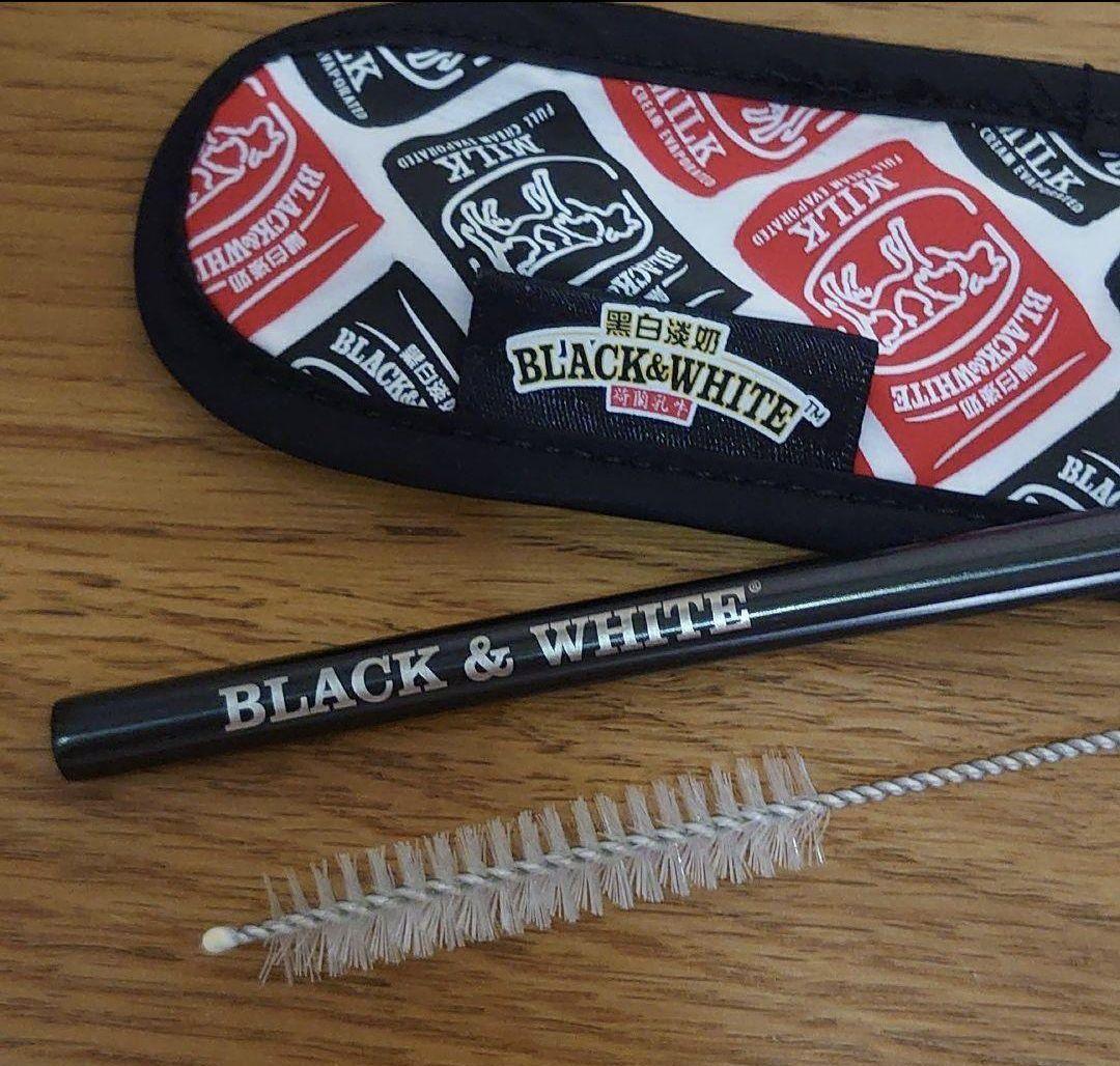 香港　黑白淡奶　ステンレスカップ　ストロー　セット