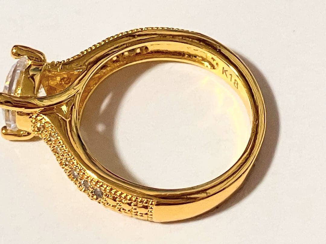 K18 刻印 ダイヤモンドリング 1粒ダイヤ パヴェ 10号 形見分け品