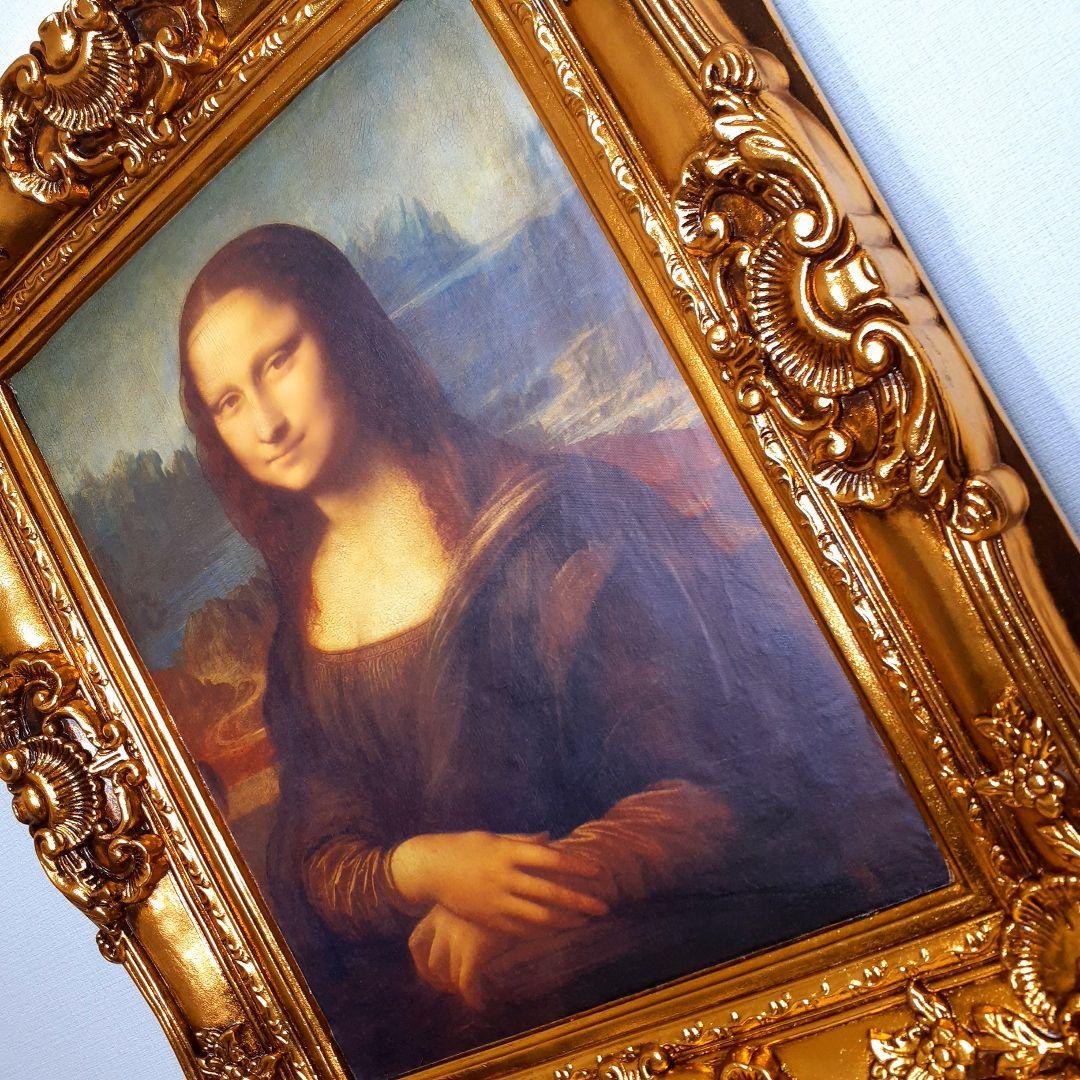 輸入雑貨　ダヴィンチ作　絵画　モナリザ　良質キャンバス生地　金箔使用　額絵