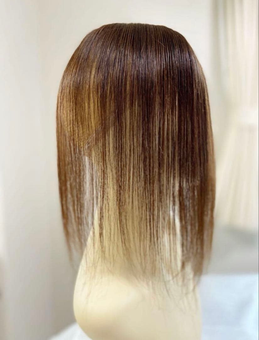 人毛100% ヘアピース　ブラウン35シルクスキン　総手植え引き抜き　前カット