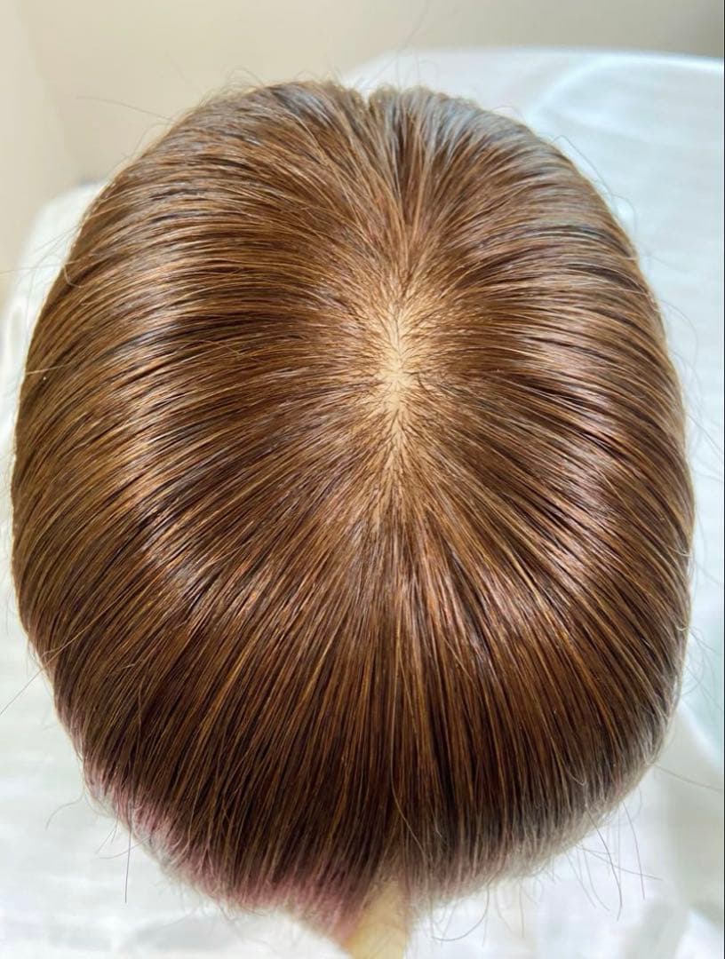 人毛100% ヘアピース　ブラウン35シルクスキン　総手植え引き抜き　前カット