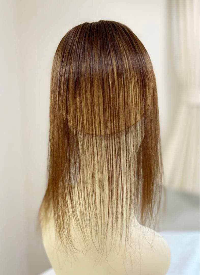 人毛100% ヘアピース　ブラウン35シルクスキン　総手植え引き抜き　前カット