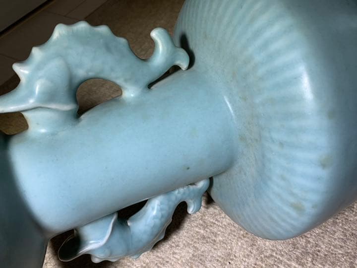 中国古美術/南宋青釉雙魚龍耳花瓶/倉庫整理品