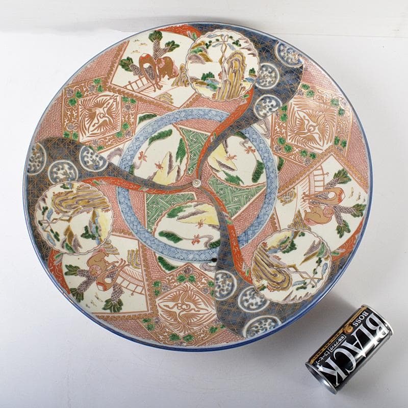伊万里焼　古伊万里　染錦　人物山水文　大皿　飾皿　直径約46㎝　C　5650C
