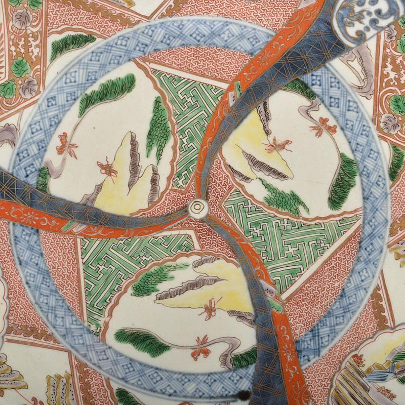 伊万里焼　古伊万里　染錦　人物山水文　大皿　飾皿　直径約46㎝　C　5650C