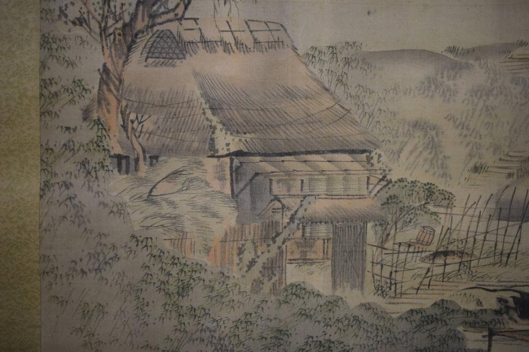 真作/森寛斎/雨中山水図/田家図/布袋屋掛軸HH-269