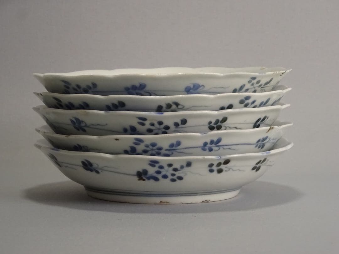 江戸時代 前期 古伊万里 藍九谷様式 染付 松林文 輪花形 皿 5