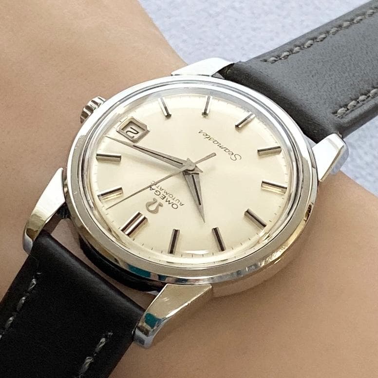 OH済 オメガ シーマスター デイト シルバーサンレイ 5.5振動 自動巻き