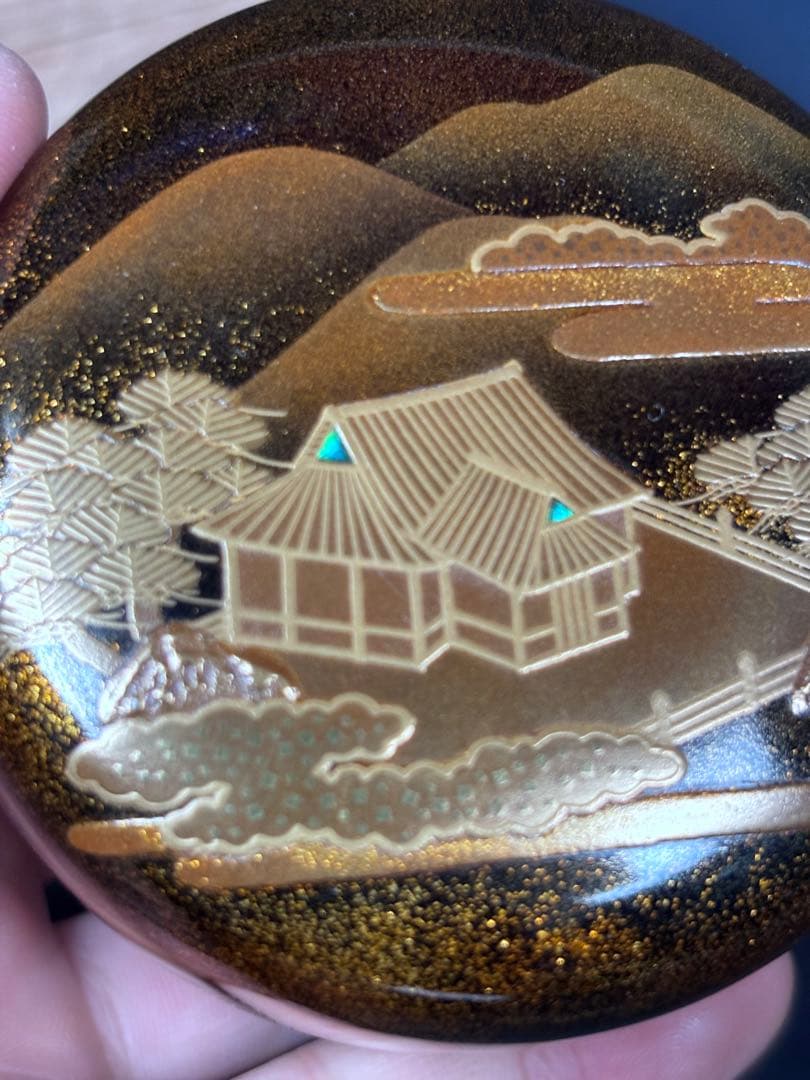 送料無料 近江八景 平棗 金蒔絵 輪島塗 名工 福久清一 在銘 蒔絵