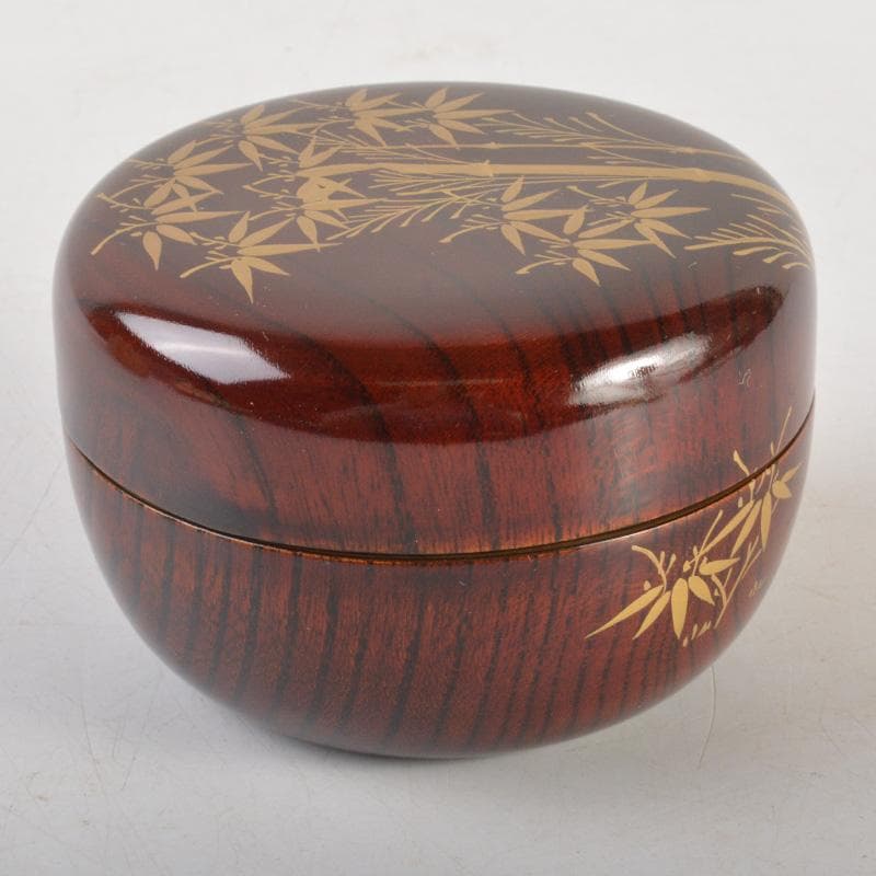 茶道具　瑛斎作　竹蒔絵　螺鈿装飾　平棗　共箱　V　6259