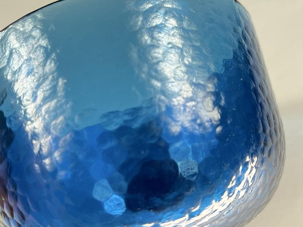 料】 ☆ 料器 藍料瑠璃茶碗 ☆ 明治期 宝藍色料 食器