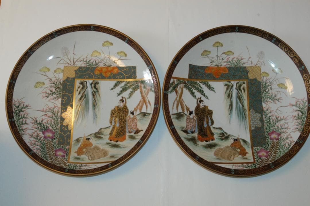 【希骨董品】旧家蔵出 古九谷焼■大皿ペア■「金彩色絵絵変人物図鉢」■径４５ｃｍ♪ 希骨董品】旧家蔵出 古九谷焼□大皿ペア□「金彩色絵絵変人物図鉢